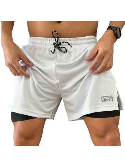 Short 2 em 1 Bermuda Academia Masculina Treino Elastano