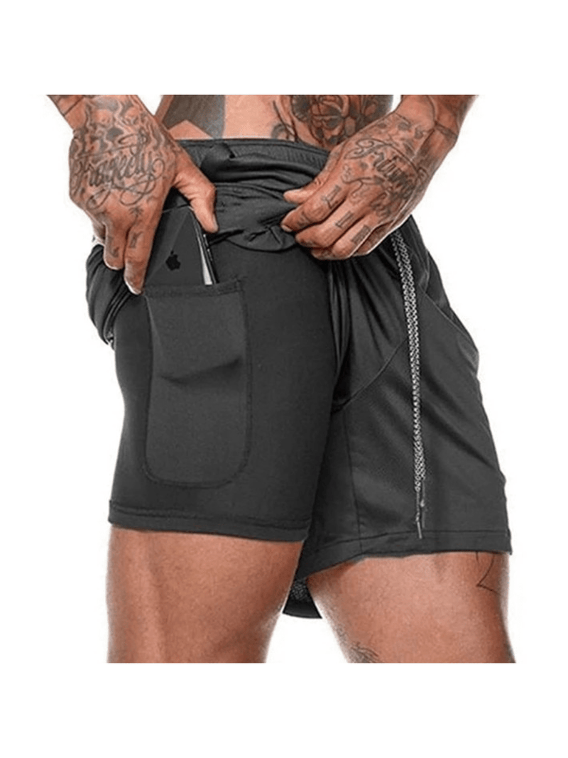 SHORTS 2 EM 1 MASCULINO, BERMUDA DUPLA COM COMPRESSÃO