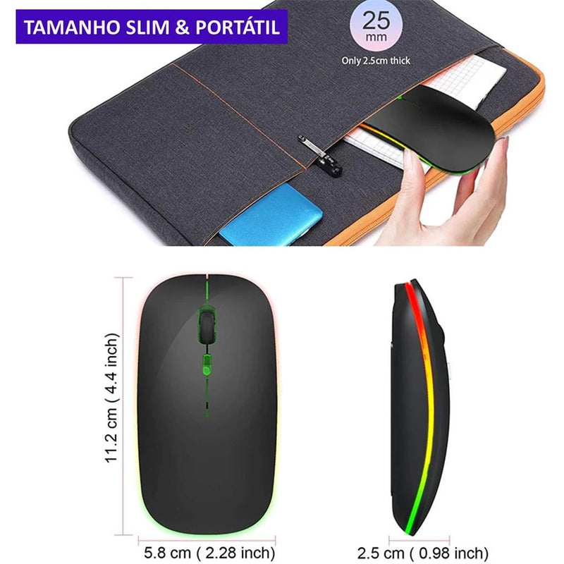 Mouse Sem Fio Recarregável Wireless Led Rgb Ergonômico Novo