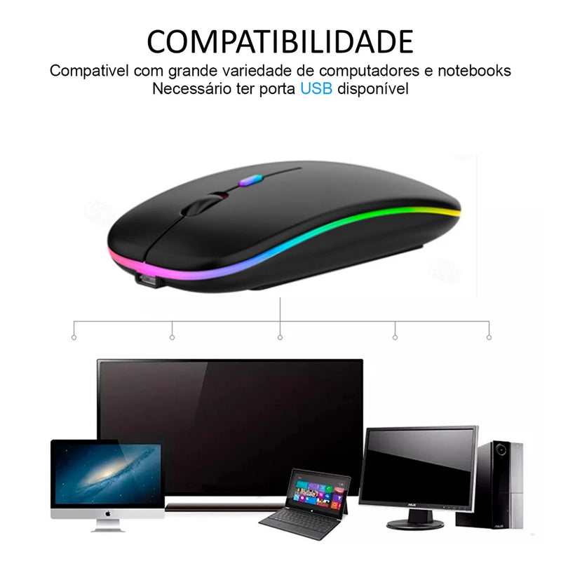 Mouse Sem Fio Recarregável Wireless Led Rgb Ergonômico Novo