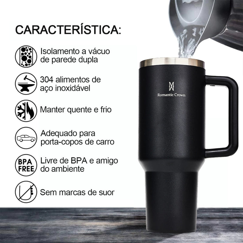 Copo Térmica 1200ML Inox, Com Alça Canudo E Tampa Veda Caneca de Viagem Portátil